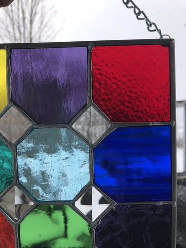 Multi Colored Stained Glass With Sparkly Beveled Glass Inset Squares