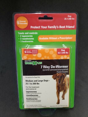 Sentry HC Worm X Plus 7 Way De-Wormer Large Dog, 6 Chewable Tablets *NEW*