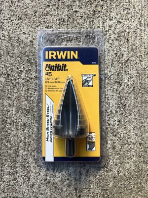 Irwin 10235 #5 Unibit Step Drill Bit, 1/4'' - 1-3/8'', Speed Point HSS USA NEW