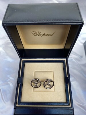 MAGNIFICENT CHOPARD BRAND NEW 18K WHITE GOLD STEERING WHEEL CUFFLINKS WITH BOX