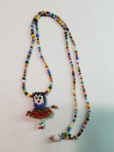 Vintage Native American Handmade Seed Bead Kachina Doll Necklace - 21