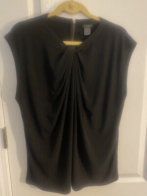 Womens Ann Taylor Factory Dressy Knot Sleeveless Career Black Shirt XL