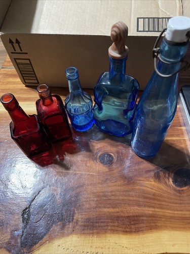 Vintage Lot x 5 Various Colors Shapes Wheaton Glass Bottles