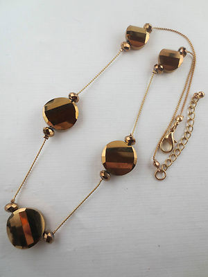 PREMIER QUALITY Gold Helix Glass Bead Design Chain Choker Necklace 