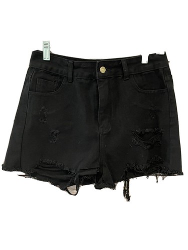 SHEIN Solid Black Distressed NWOT Denim 5 Pocket Shorts