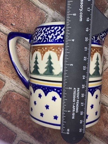 Boleslawiec Polish Pottery 5 inch Straight Line Pitcher Trees Stars