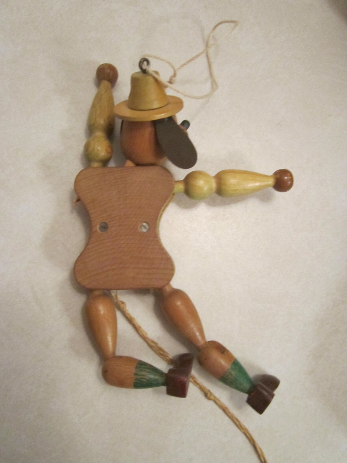 vintage wooden dog jumping-jack (marionette) puppet