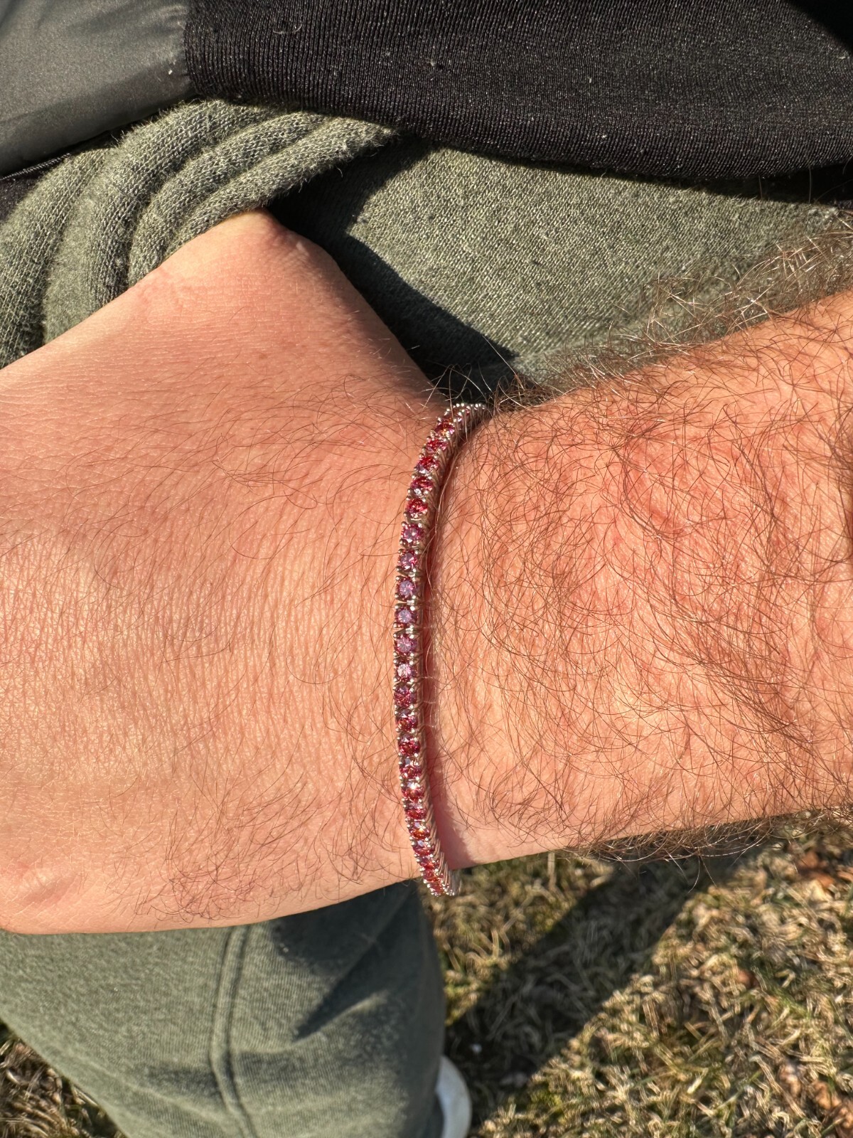 Pre-owned Silver Real Iced Pink Moissanite 3mm Tennis Bracelet 925  Pass Diamond Tester