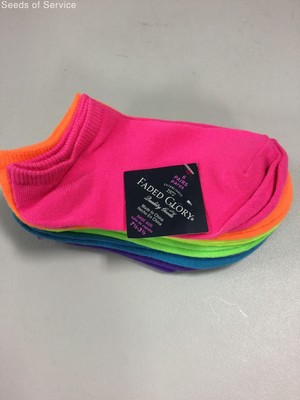 NWT Faded Glory Multcolored 6PC No Show Socks Girl 7.5-3.5