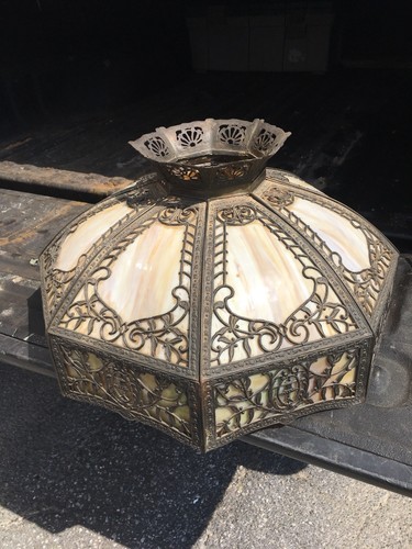 Antique Arts & Crafts Slag Glass Hanging Lamp 16 Glass Inserts The Swift House