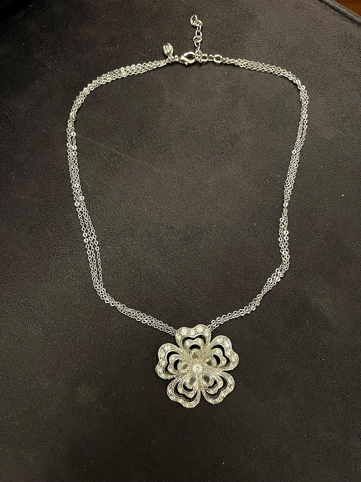 Vintage Nolan Miller Silver Tone Rhinestone Rose Flower