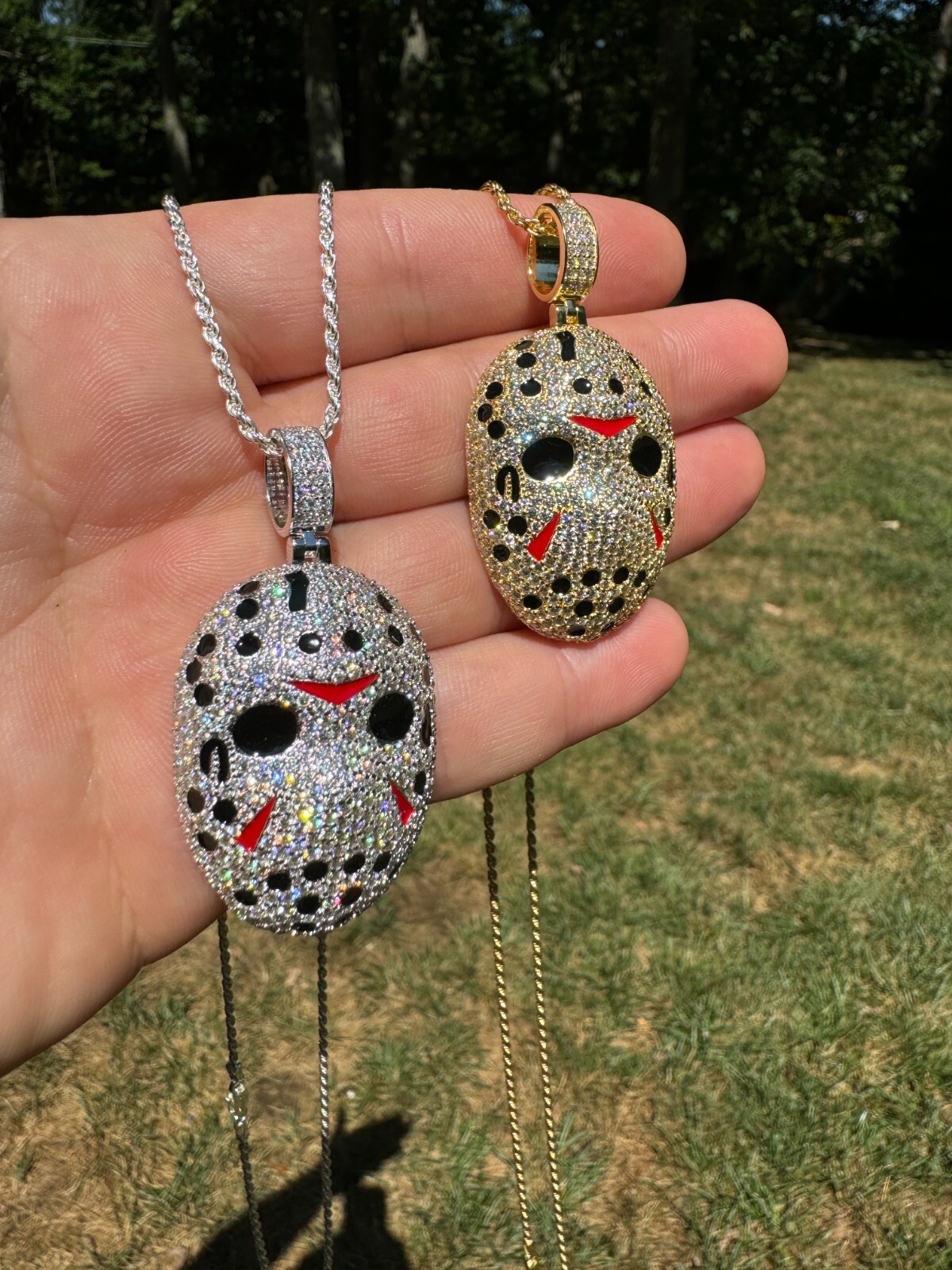 Pre-owned Hip Hop Real Moissanite Friday The 13th Jason Iced Pendant Necklace 925 Silver / Gold In White