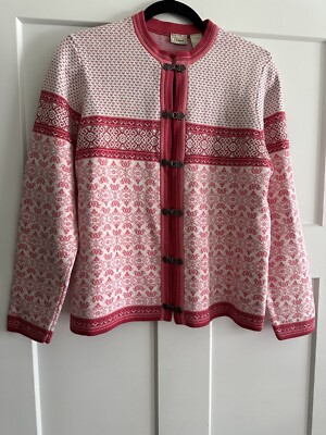 NWOT - LL BEAN WOMENS 100% COTTON PINK MULTI FAIR ISLE CARDIGAN SWEATER - MEDIUM