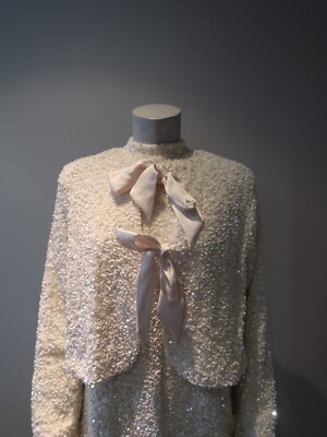 F&F TESCO THE EDIT SPARKLY SEQUIN BOW CREAM CARDIGAN /JACKET VIRAL BNWT UK 14