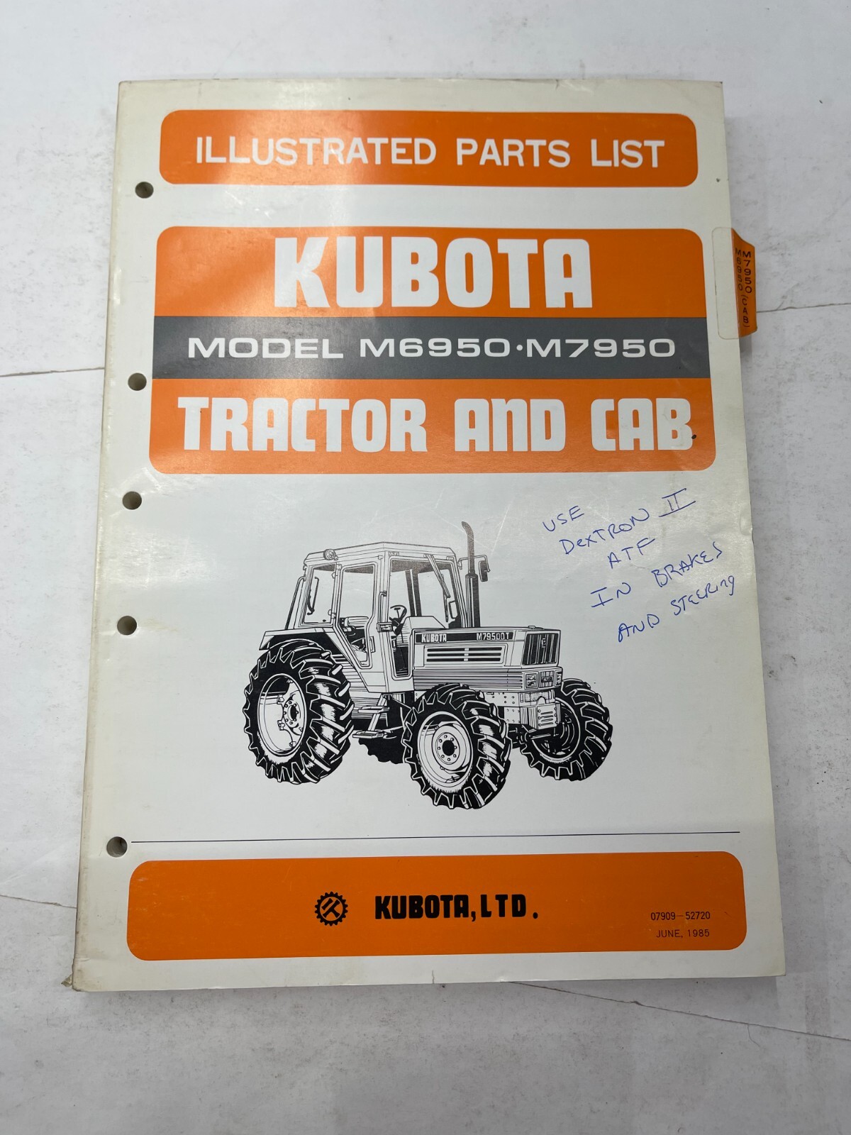 Kubota Illustrated Parts List for Tractor and Cab Model Number