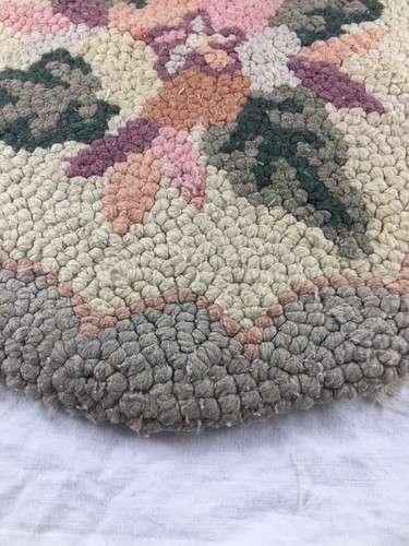 Vintage Hand Made Hooked Rug Seat Chair Pad Cushion Floral 14 1/2