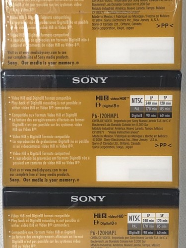 New Sony 3 Pack Hi8 HMP Digital 8 Camcorder 60 120 Minute Tape Cassettes Blank