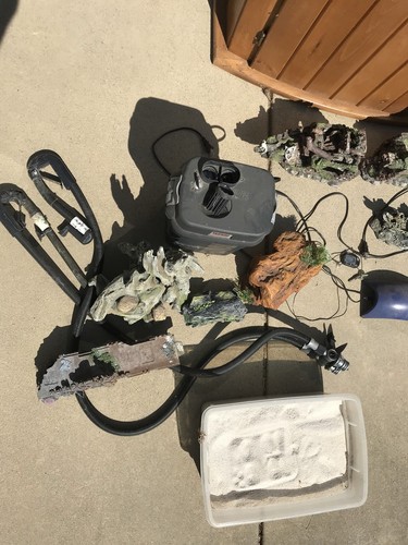 72 Gallon Bow Front Fish Tank w/EVERYTHING, Stand, 2x Filters, White Sand...