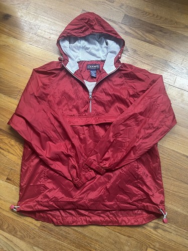 Champs Sports Jacket Mens M Red Windbreaker 1/4 Zip Packable