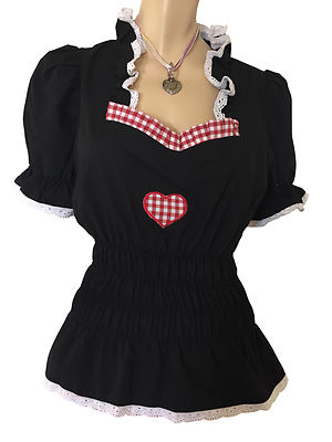 Trachtenbluse Damen Dirndlblusen Trachten Rüschenbluse Blusen Schwarz Rot Smok