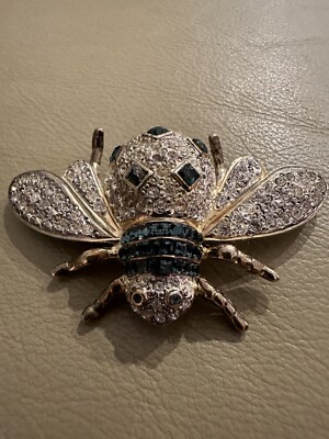 M V Vellano Huge Bumblebee Pin Brooch Costume Rhinestones 1980 Signed RARE
