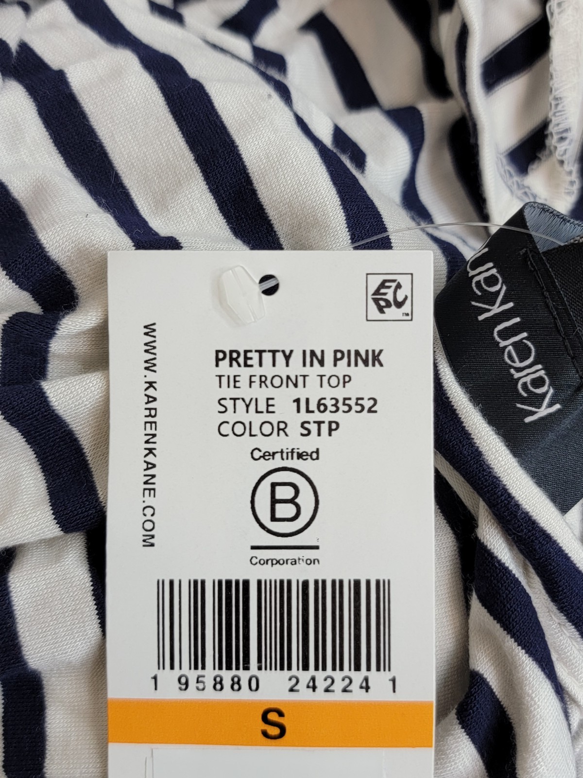 Karen Kane Stripe Tie Front Top Women's Small Navy/White Crewneck Pullover Style - Picture 17 of 17