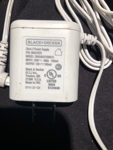 Black And Decker Class 2 Power Supply Adapter Model # S003AQU1500015  Unused EC