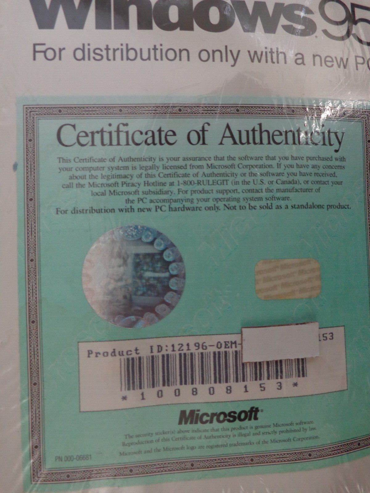 Microsoft Windows 95 Full Operating System 3.5" Diskettes and Manual