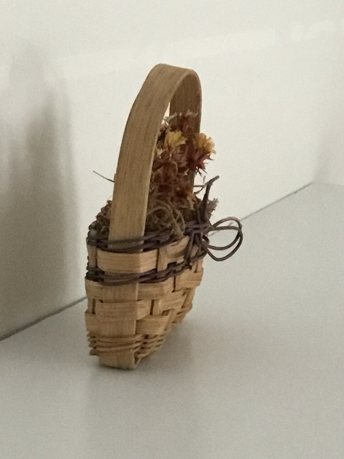 Miniature Wall Pocket Reed Basket with Dried Flowers