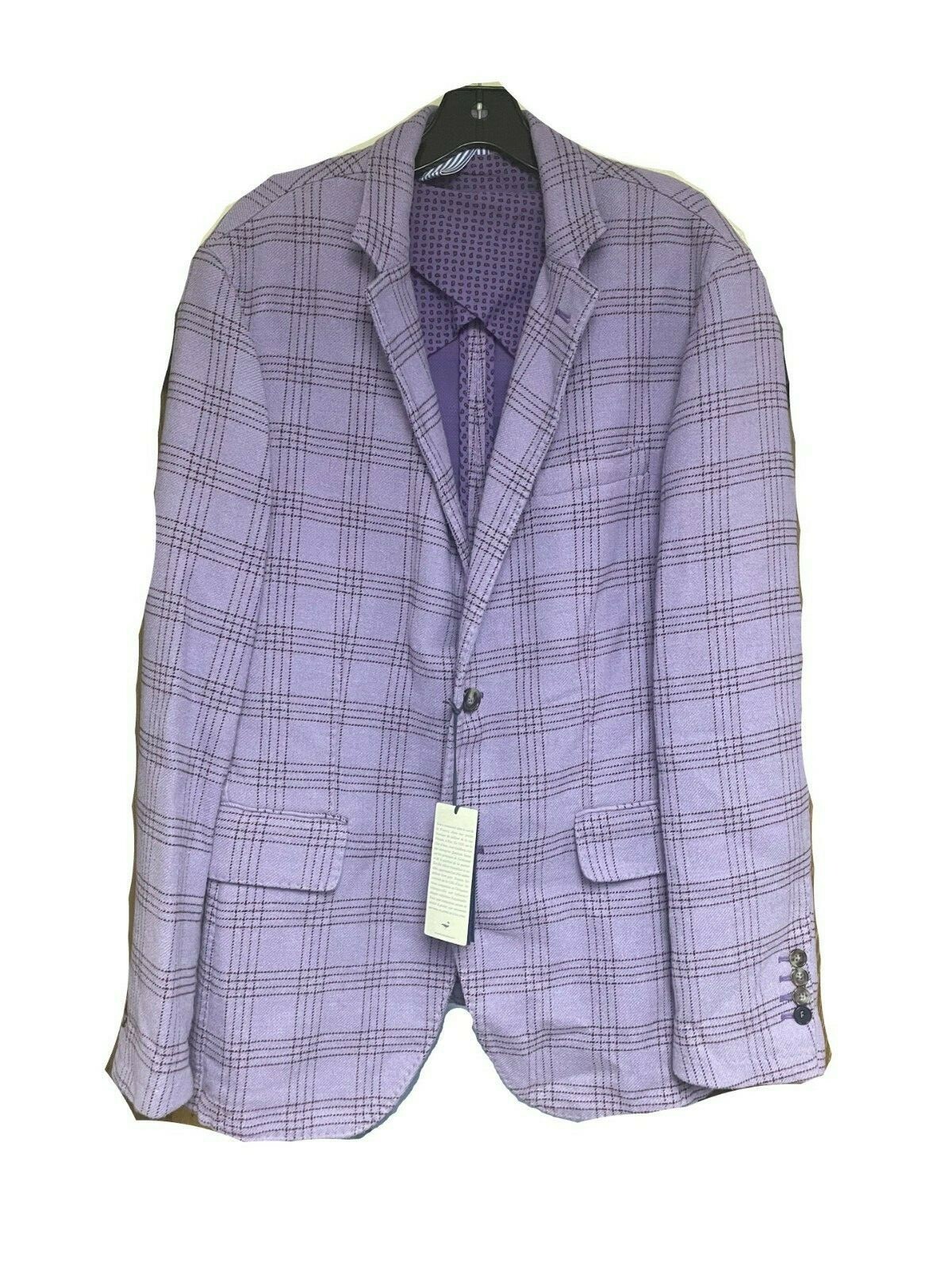 Pre-owned Façonnable Faconnable Men's 100% Wool Plaid Check Blazer Jacket, Violet Bleute,medium,new