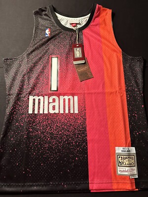Miami Heat Chris Bosh #1 Mitchell & Ness Mens Splatter NBA Swingman Jersey L New