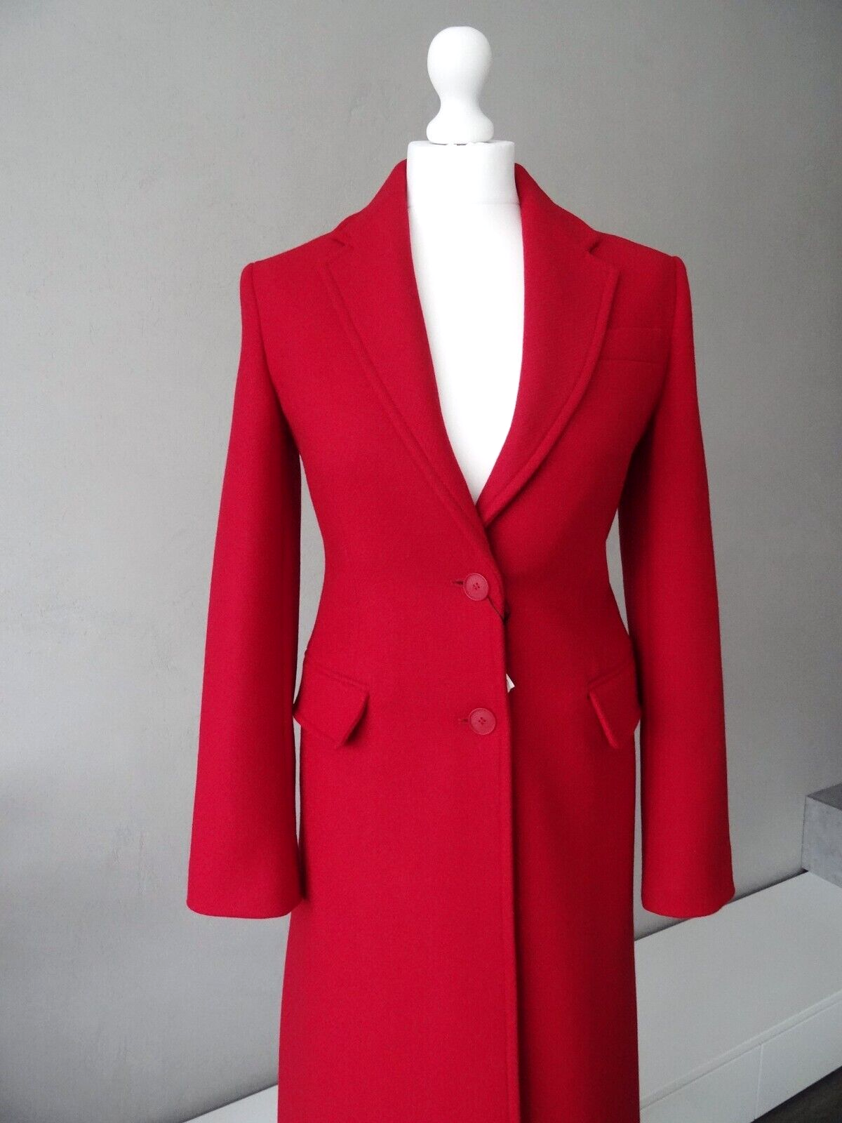 Pre-owned Zara Women Manteco Wool Blend Fitted Wool Blend Long Coat Red 8641/744
