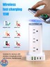 Tower Power Strip with 15W Wireless Charger, 6FT Flat Plug Extension Cord with Multiple Outlets, 12 AC Outlets, 4 USB Ports (2 USB C) Charging Station Surge Protector for Office Home Dorm Room (White)