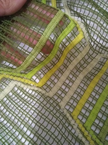 Midcentury Valance fabric green yellow see though Vintage