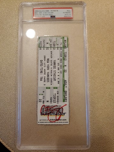 2004 Boston ALCS GM 6 Curt Schilling Bloody Sock Ticket Auto PSA/DNA 10