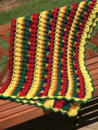 Homemade Afghan Jamaican color schemed Blanket Throw Yellow Red Green 52 x 58