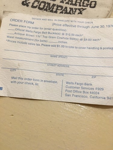 Vintage 1973 Wells Fargo & Co. Belt Buckle With Bag