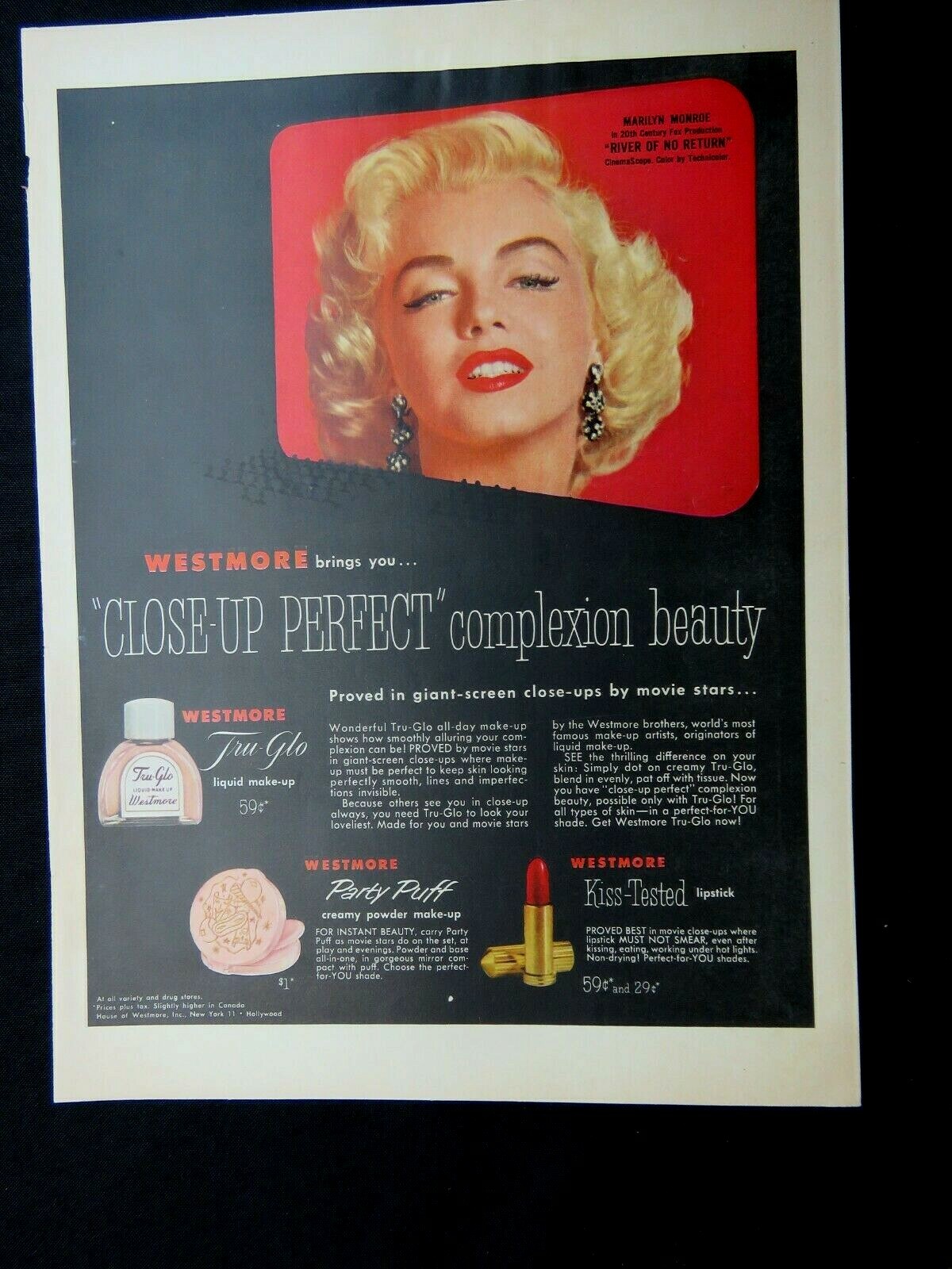 Original 1954 Marilyn Monroe Westmore PRINT AD Cosmetics RARE | eBay