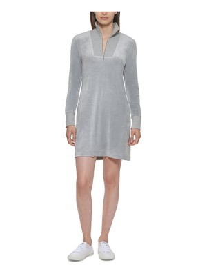 

CALVIN KLEIN Женский эластичный воротник-стойка с длинным рукавом на молнии выше колена, Серый