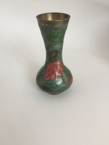 2 Cloisonne Brass Vase Vintage China Asian Floral Flower