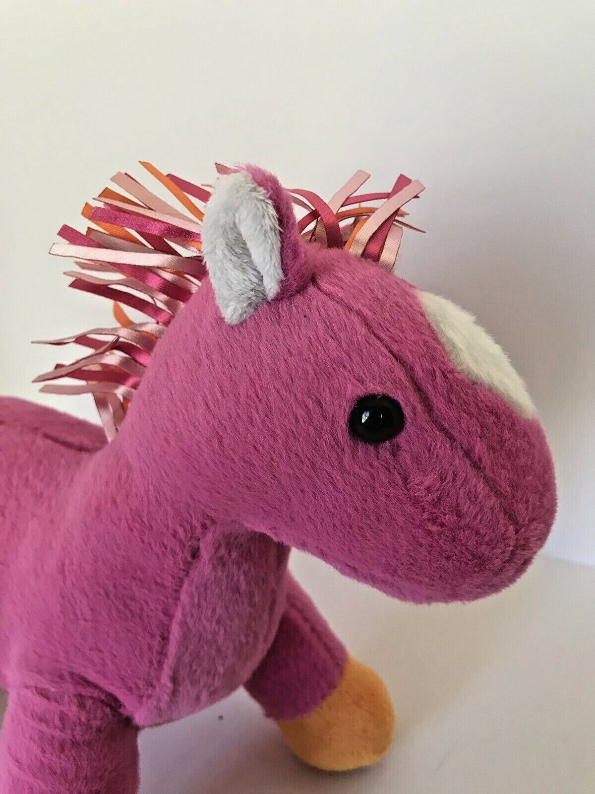Animal Adventure plush pink and orange horse with ribbon mane and tail 2013 10