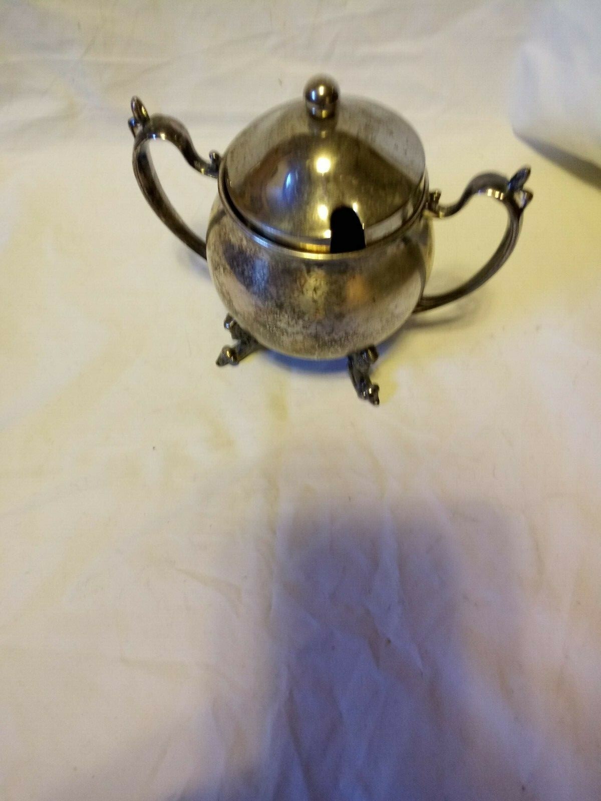Vintage Four Footed Sterling Silver over Cooper Sugar Bowl with Lid