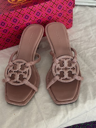 TORY BURCH Geo Bombe レザー スライドサンダル ダークパープル NIB TORY BURCH $398 MALVA PAVE GEO 55MM HEEL BOMBE MILLER