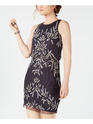 

ADRIANNA PAPELL Женское серое мини-коктейльное платье-футляр без рукавов с круглым вырезом, Серый