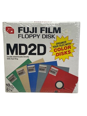 NEW SEALED Vtg 5.25 Floppy Disks FUJI FILM MD2D 10 Multi-color 5 1/4 Diskettes