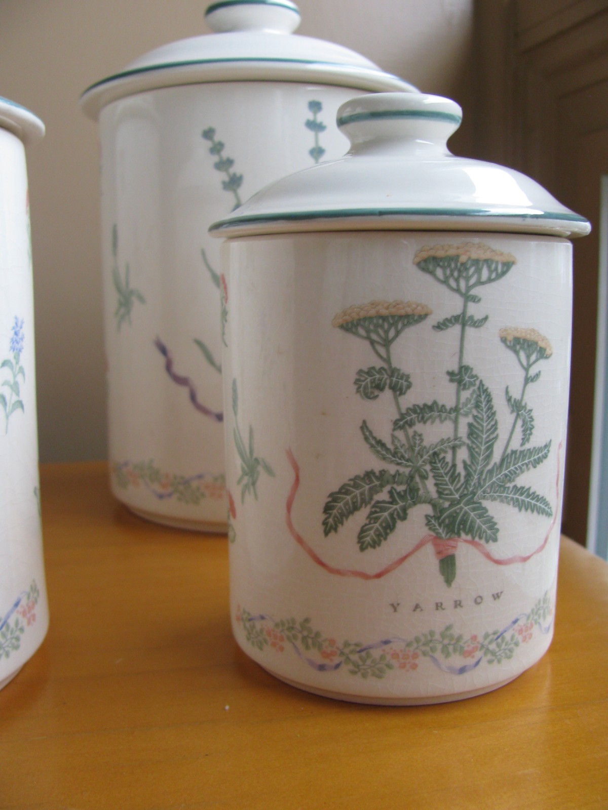 Vintage BOTANICAL Spices Canister Kitchen Set Japan Chives Yarrow Lavender