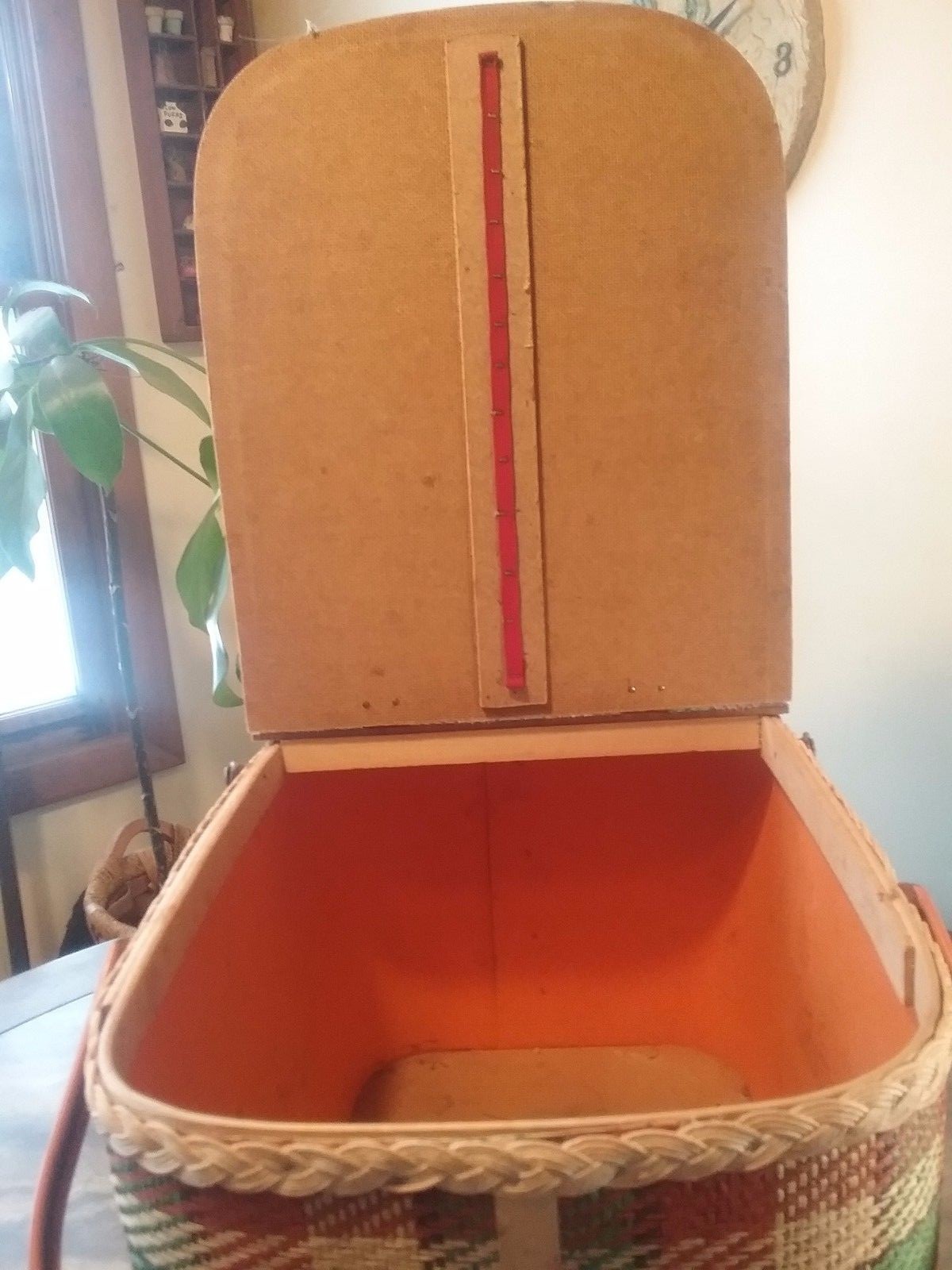 Vintage REDMON  Green/Burnt Orange/Tan Plaid  PICNIC BASKET