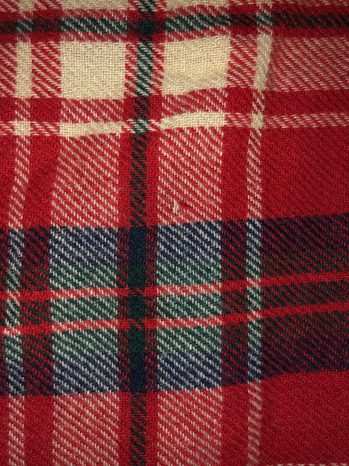 VIntage red blue cream wool tartan plaid throw blanket