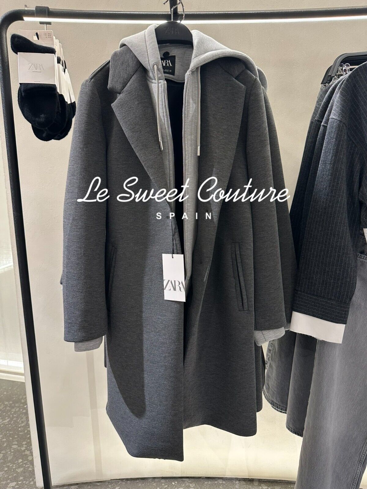 ZARA WOMAN SS25 CONTRAST HOODED COAT JACKET GREY ALL SIZES ZARA WOMAN SS25 CONTRAST HOODED COAT JACKET GREY ALL SIZES