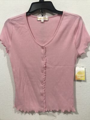 SUGAR MOON Juniors' Short sleeved T-Shirt Size Medium Pink (APO-191-6)